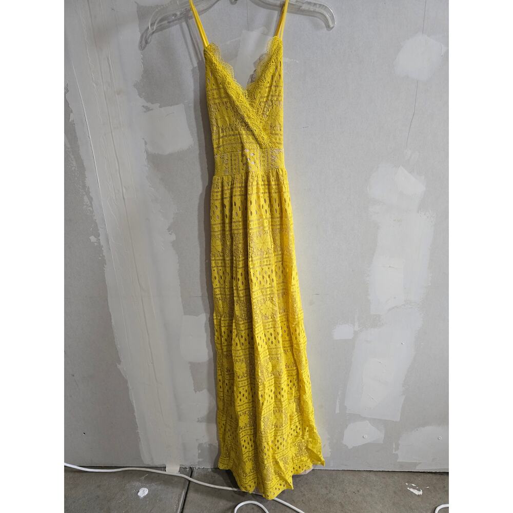 VICI Yellow Lace Crochet Maxi Dress Deep V Size Small - Picture 2 of 5